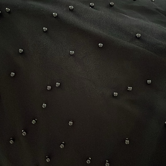 tea length a line tulle layer black skirt with faux pearls - Picture 5 of 9